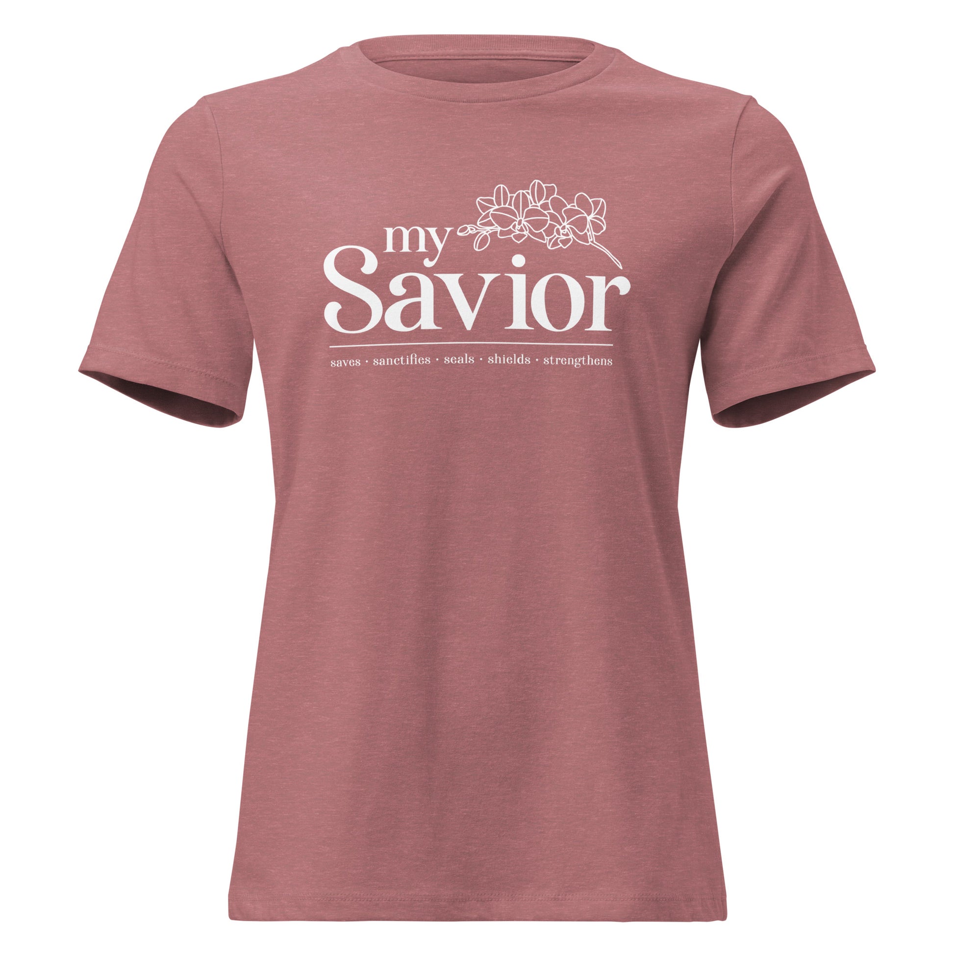 My Savior women's Christian t-shirt heather mauve front view — Entrusted to Him