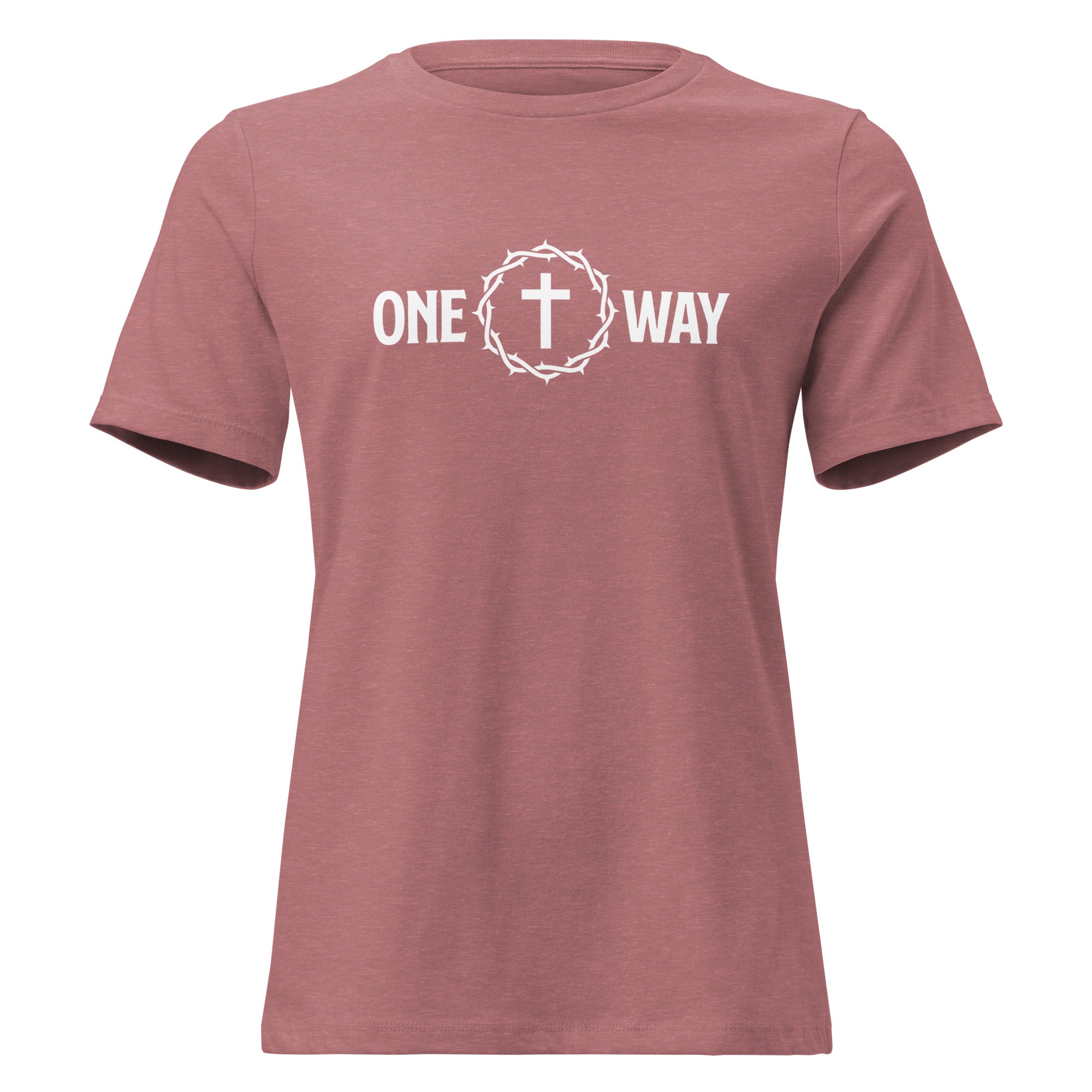 Image of One Way women's Christian t-shirt heather mauve front view — Entrusted to Him