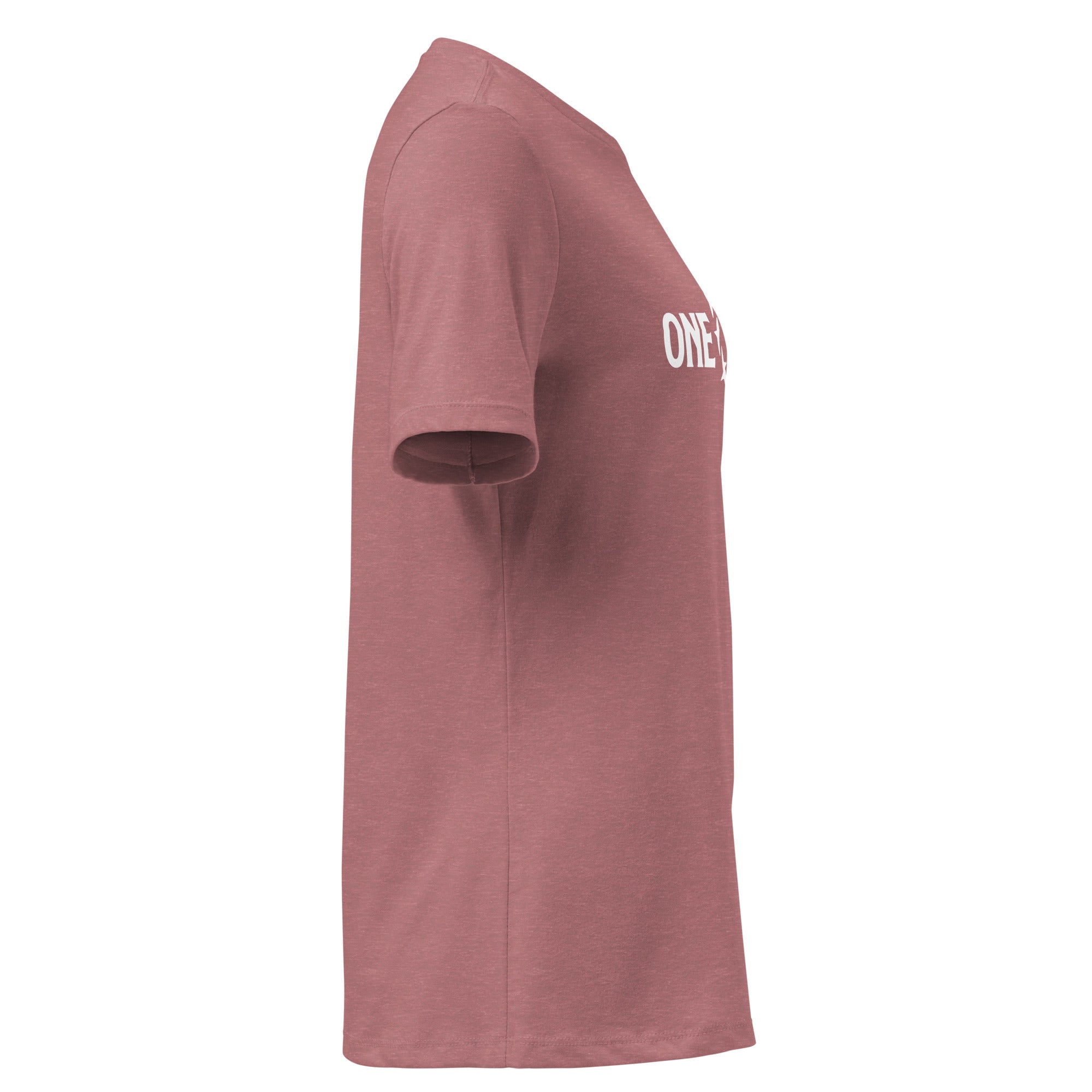 Image of One Way women's relaxed t-shirt in heather mauve, side view