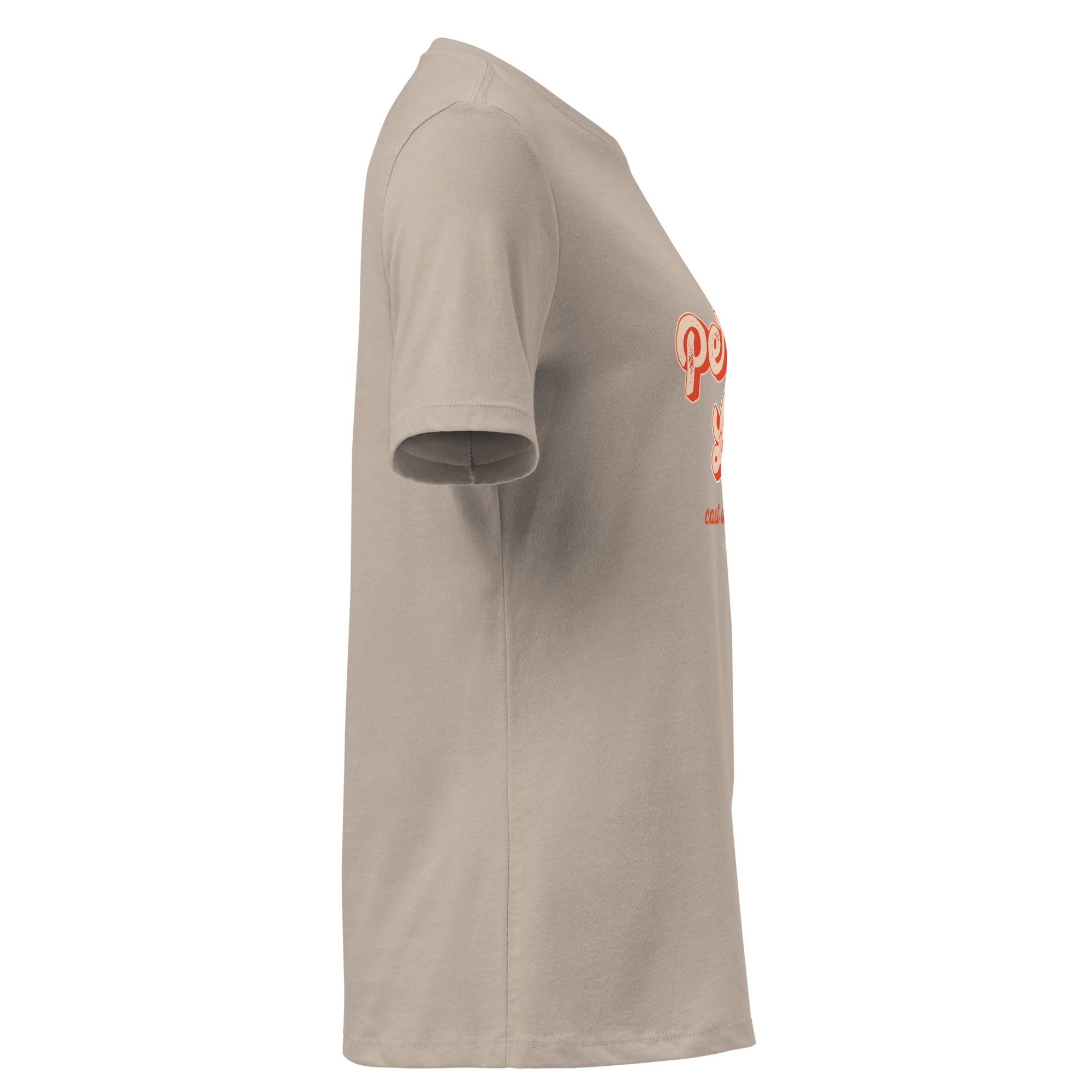 Image of Perfect Love women's Christian t-shirt heather stone right side view — Entrusted to Him