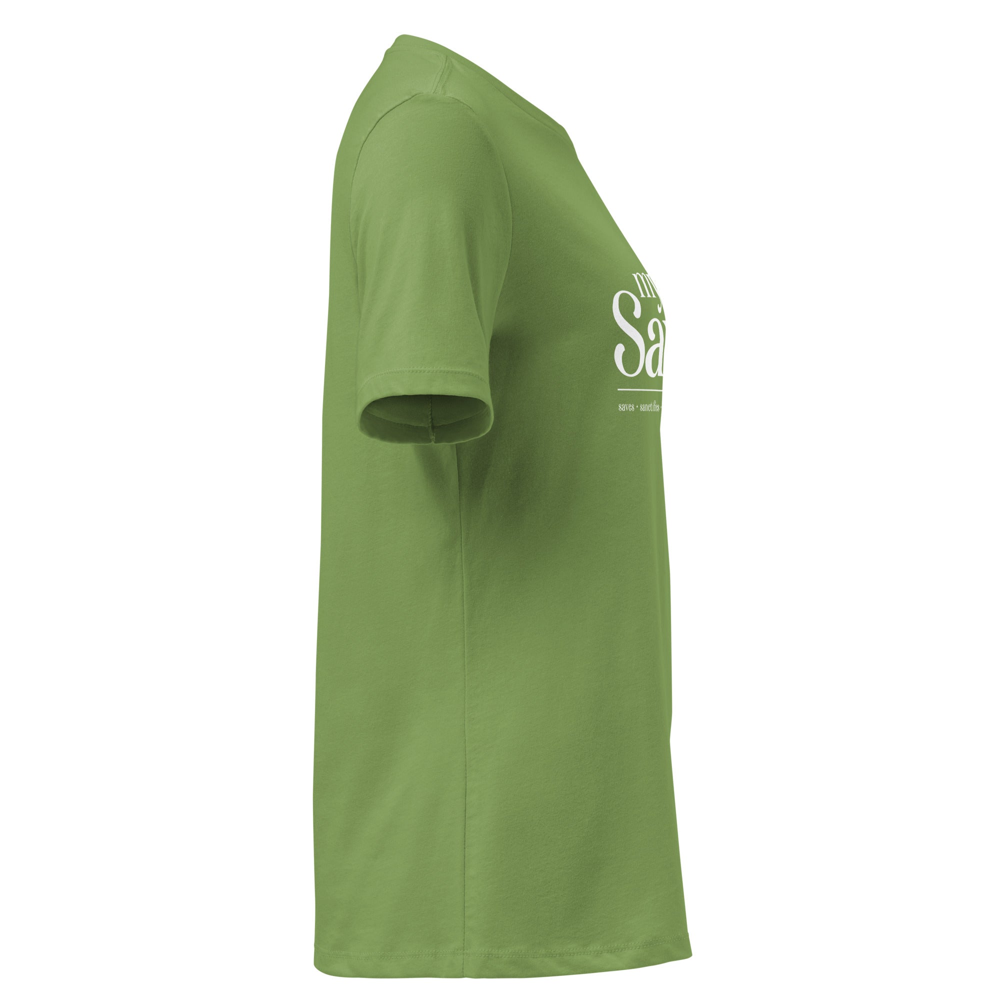 Image of My Savior women's Christian t-shirt leaf right side view — Entrusted to Him