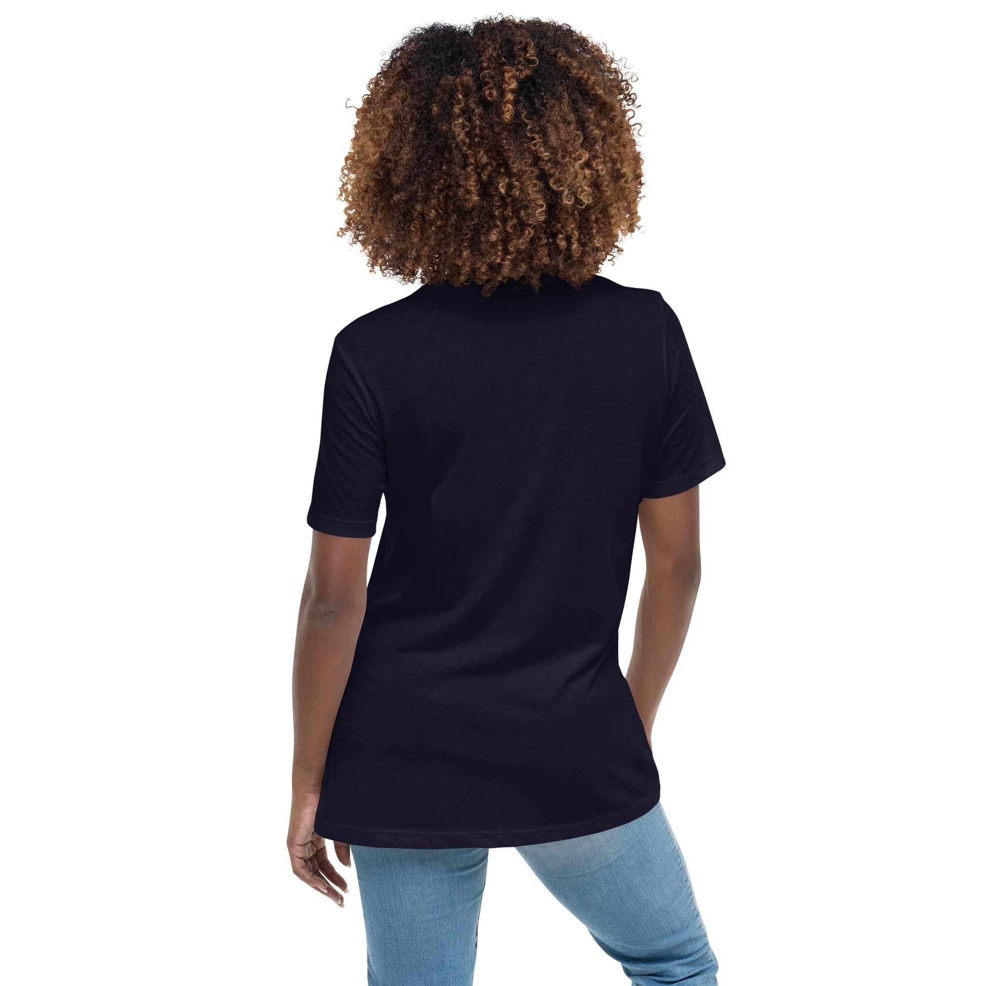 BHG Christian graphic tee women navy back detail view — Entrusted to Him