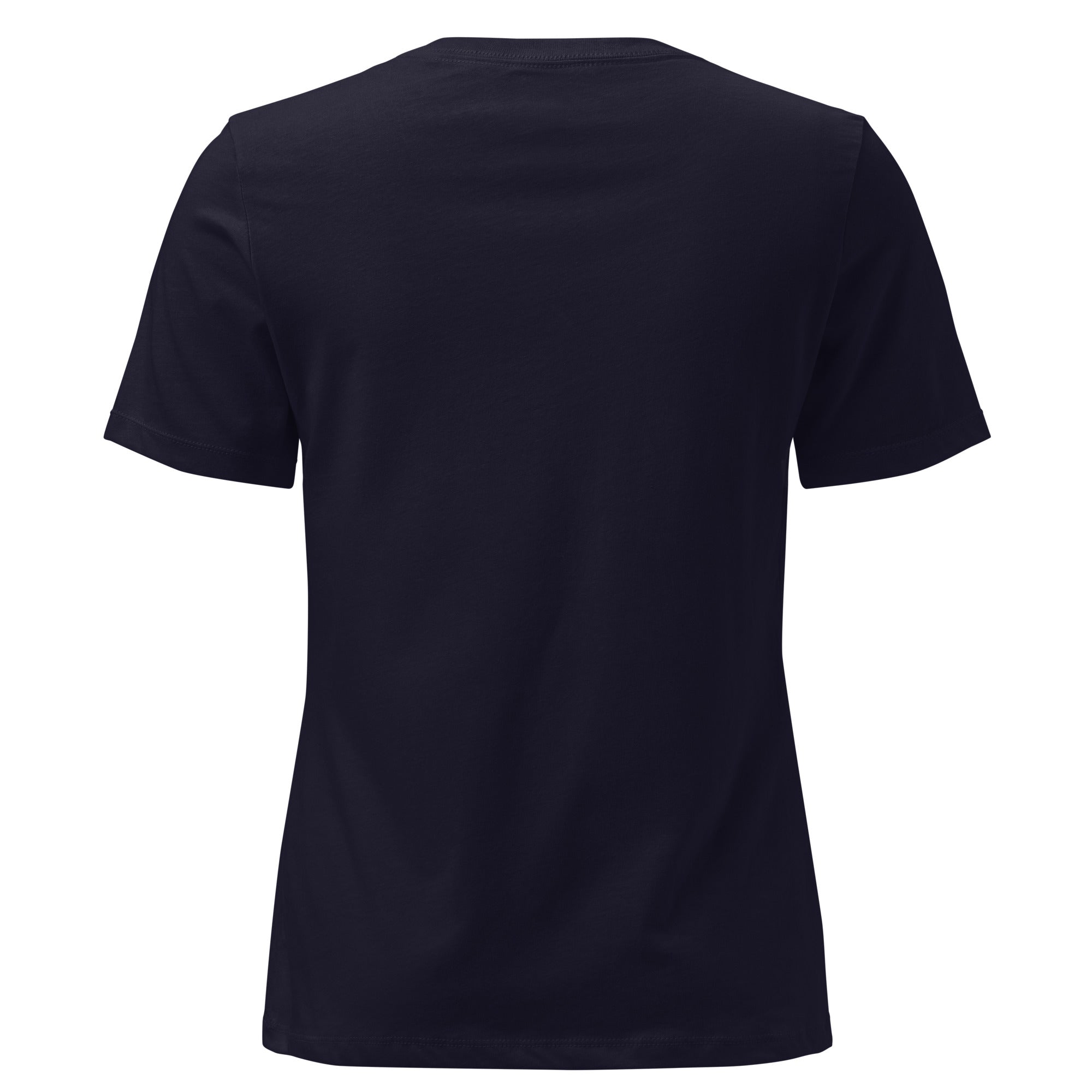 Image of Perfect Love women's Christian t-shirt navy back view — Entrusted to Him