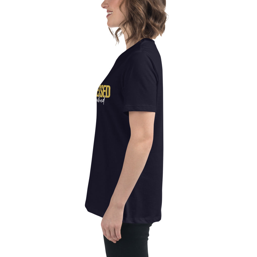 Hard Pressed Jesus shirt women navy left side view — Entrusted to Him