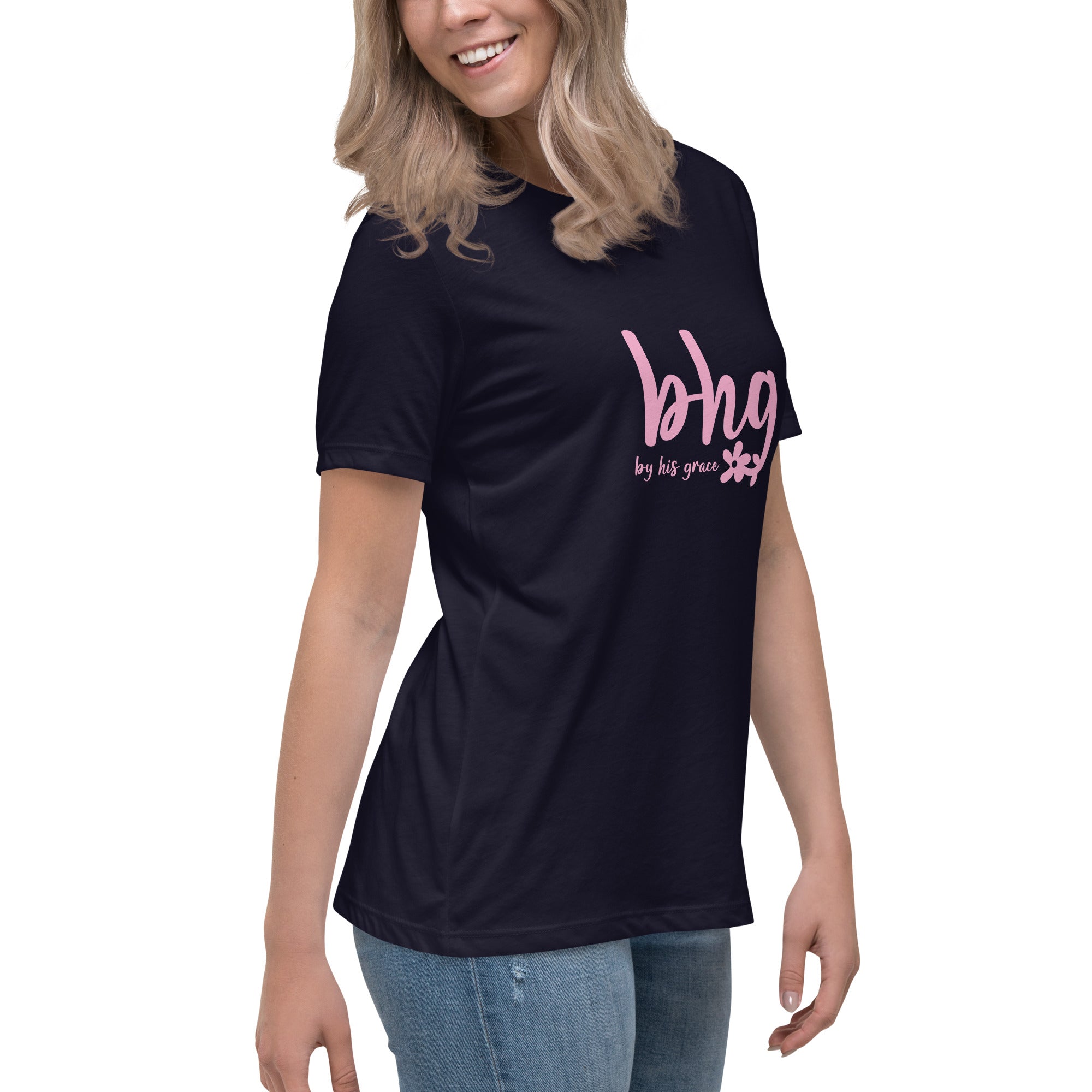 Image of By His Grace Christian clothing for women navy right front alternate view — Entrusted to Him